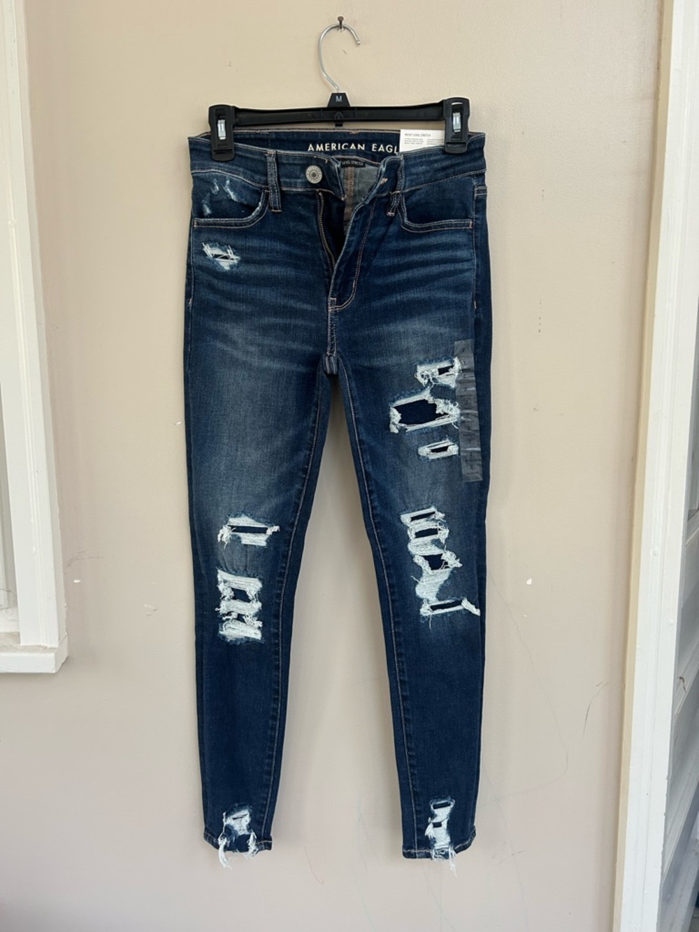 American Eagle Outfitters Dark Blue Distressed Skinny Jeans